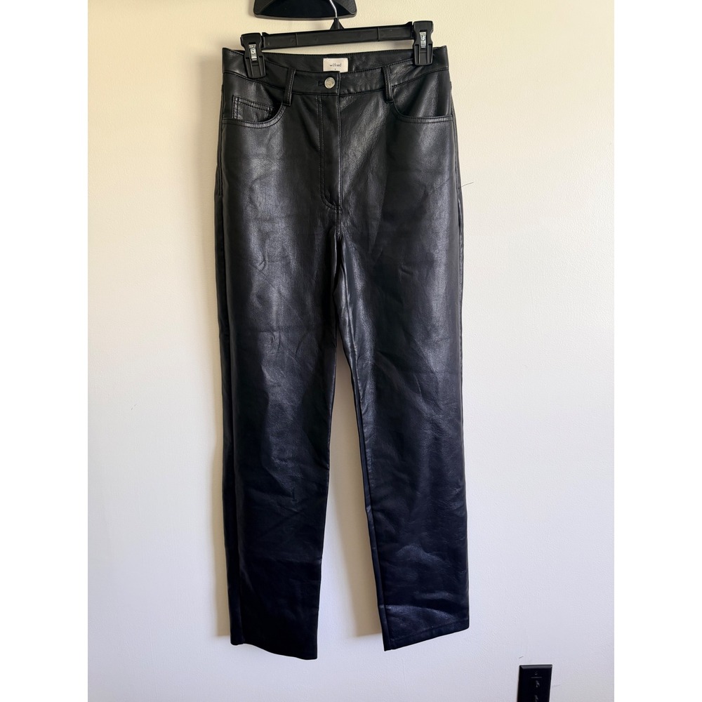 Wilfred Melina Black Vegan Leather High Rise Straight Leg Pants Size 8 81518